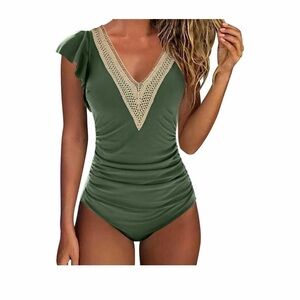 Chic Olive Green One-Piece Swimsuit with Tummy Control